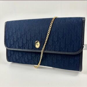 Dior Midnight Blue Monogram Clutch with Gold Chain